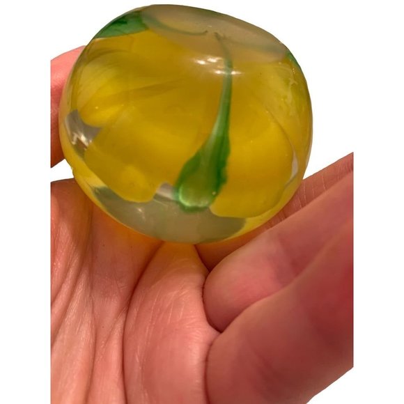 Round Globe Paperweight Yellow Flower 2.2"d x 1.8"h - Picture 7 of 7